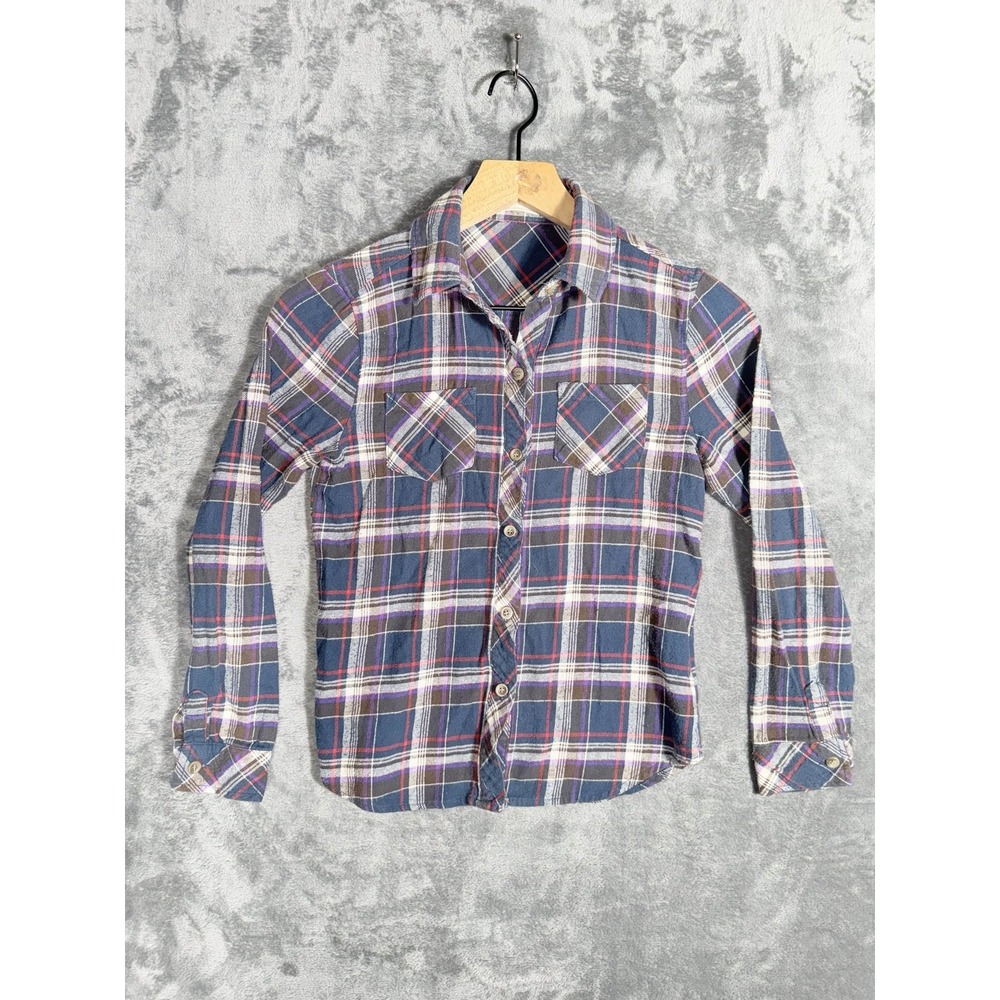 BROWNY Kids Flannel Shirt  Blue Red Plaid Cotton Long Sleeve Button Up